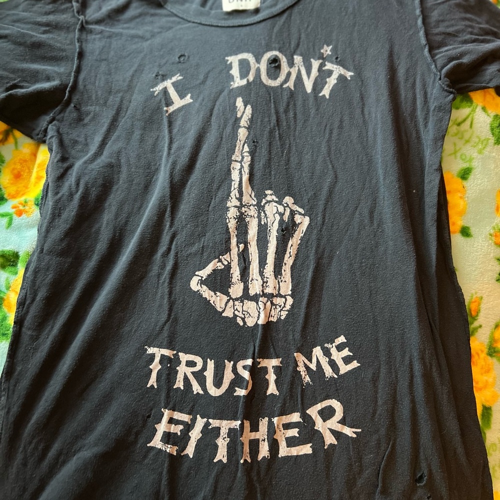 UNIF Graphic Tee with Skeleton Hand “I Don’t Trust Me Either”